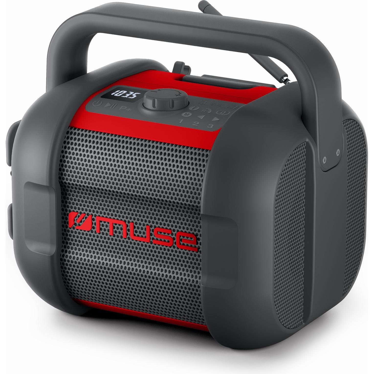 Muse Speakers Jobsite Bluetooth Radio M-968 BTR 40 W Bluetooth NFC features, Altoparlante Bluetooth, Rosso, Nero