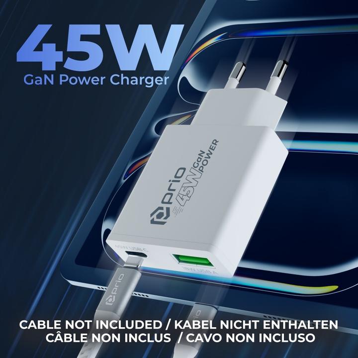 prio 45W GaN Power Charger PD PPS (USB C) + QC 3.0 (USB A) weiss (45 W, 2 ports)