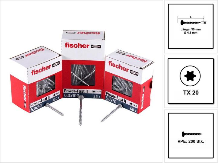 Produktbild Fischer PowerFast II 4,5x30 PH TX VG blvz 200 (200 Schrauben pro Stück)