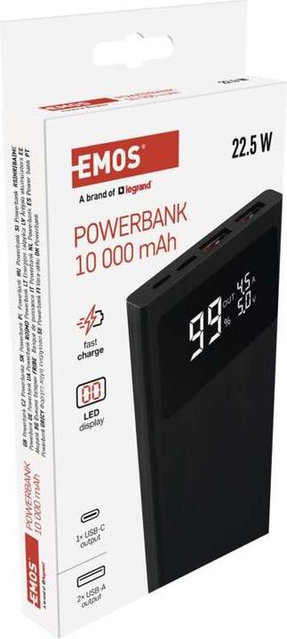 Actual product image Emos BetaQ 10 powerbank, 10,000 mAh, 22.5 W, black (10000 mAh, 22.50 W, 37 Wh)