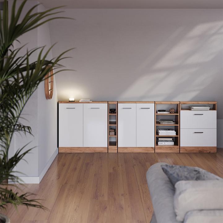Produktbild Vichy Dachschrägenschrank Rion, Goldkraft Eiche/Weiss Hochglanz, mit 2 Türen (46 x 46 x 81.60 cm)