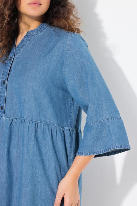 Actual product image Ulla Popken Tiered 3/4 Sleeve Chambray Dress (42, 44)