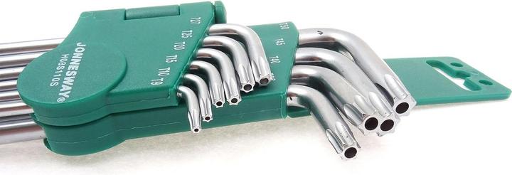 Actual product image Jonnesway TORX spanner set with hole, extra long, size T9-T50, 10 pieces