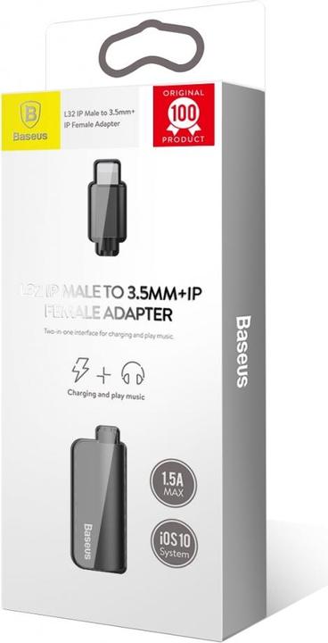 Actual product image Baseus L32 IP Male to 3.5mm+IP Female Adapter Black (3.5mm jack, Lightning)