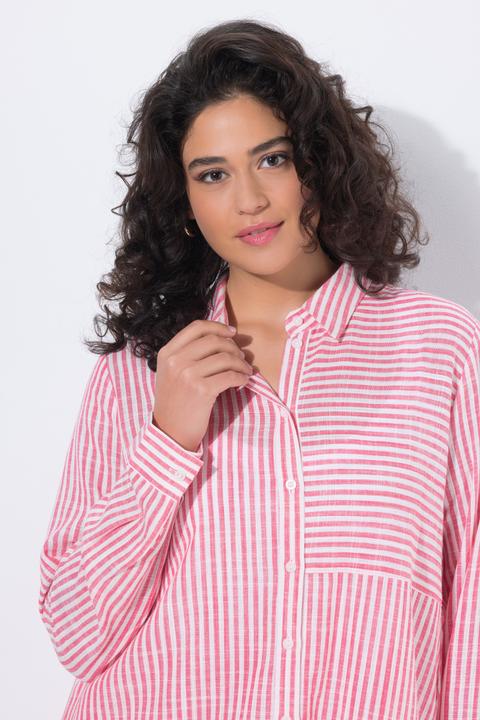 Produktbild Ulla Popken Bluse, Leinenmix, Patchmuster, Hemdkragen, Langarm (54)