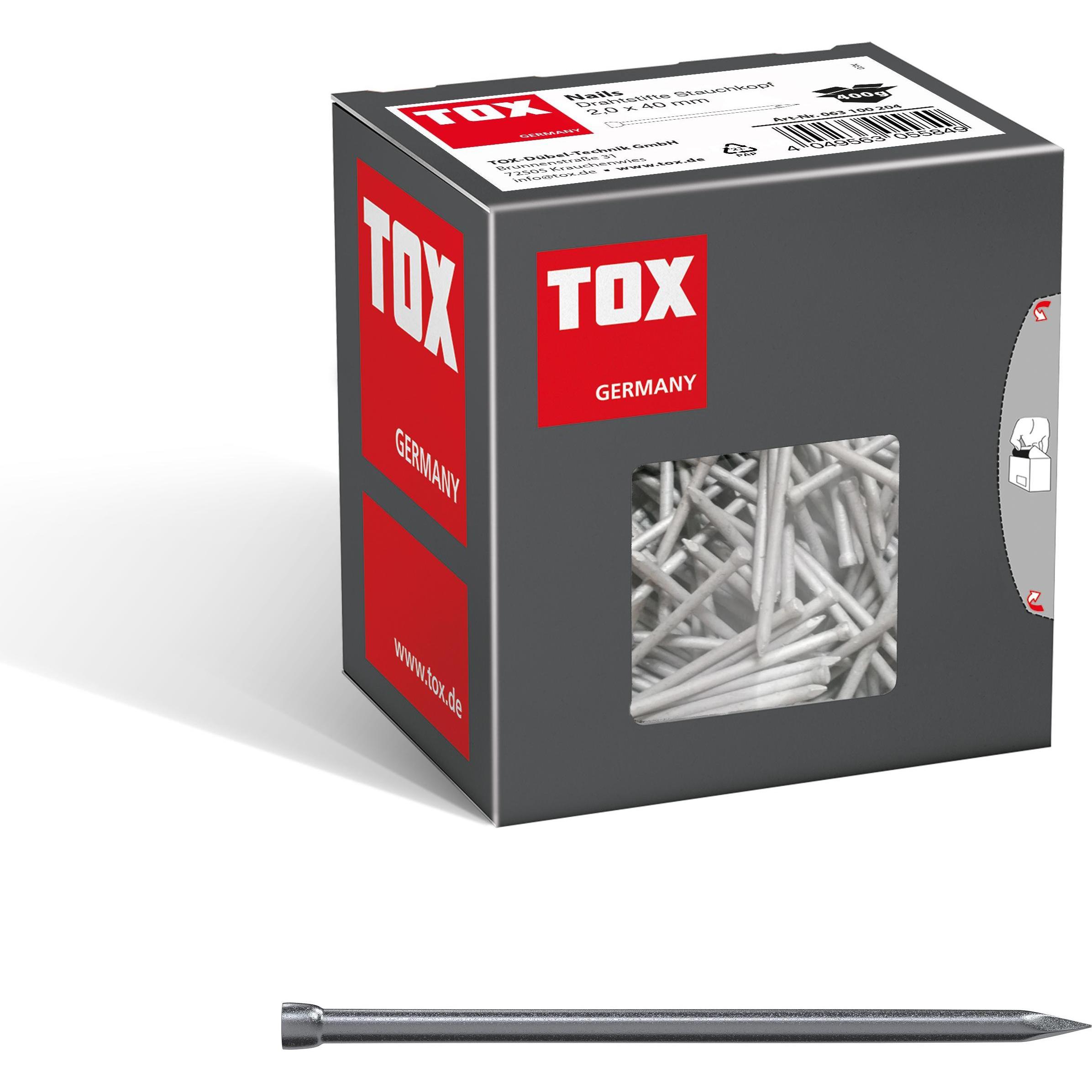 Tox, Dübel, Nails 2,0x40 mm (400g) Drahtstifte, blank mit Stauchkopf (DIN 1152)