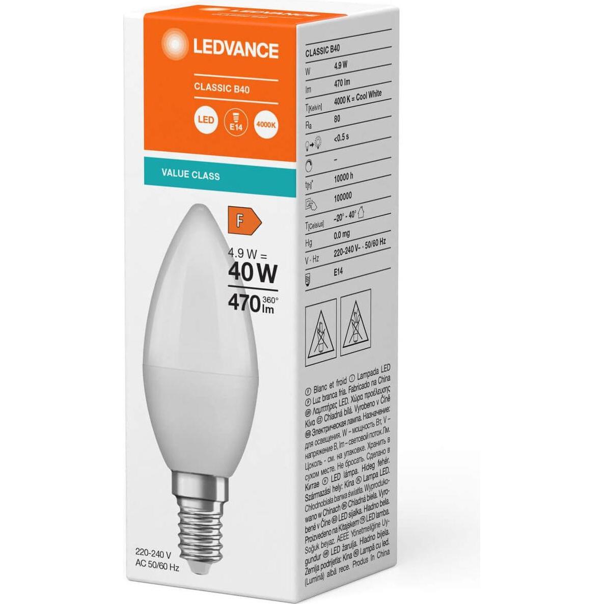 Thumbnail - Ledvance, Leuchtmittel, LED-Kerzenlampe (E14, 4.90 W, 470 lm, 1 x, F)