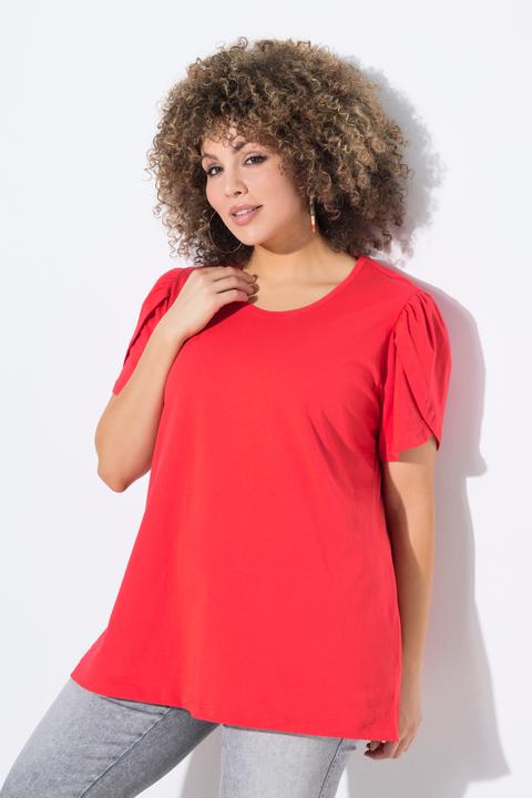 Immagine prodotto Ulla Popken T-shirt dal taglio svasato con effetto a più strati, scollo a girocollo e mezze maniche (50, 52)