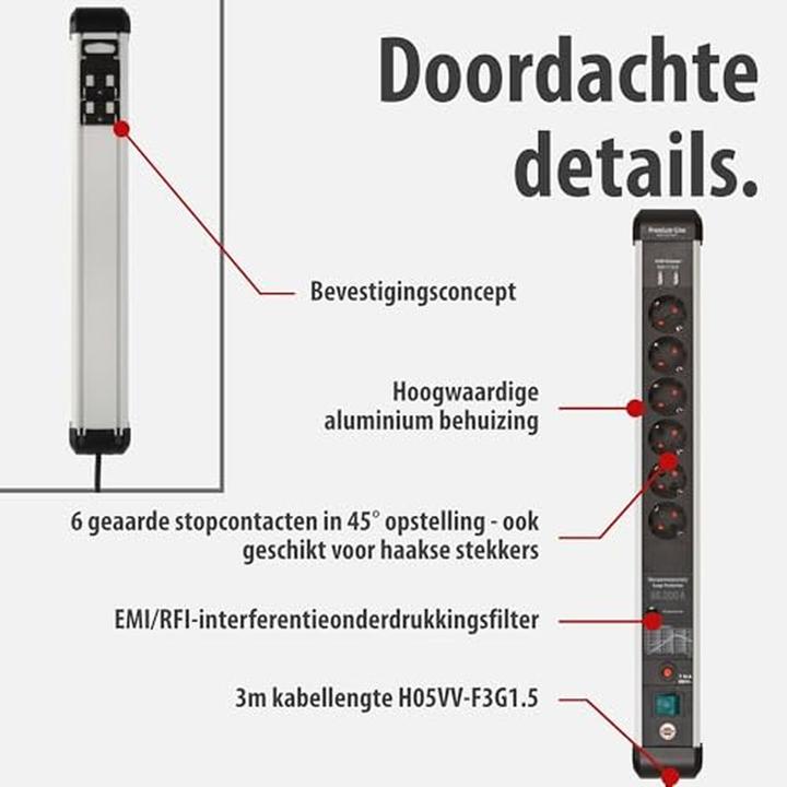Actual product image Brennenstuhl Premium-Protect-Line (6 x, USB, 3 m)