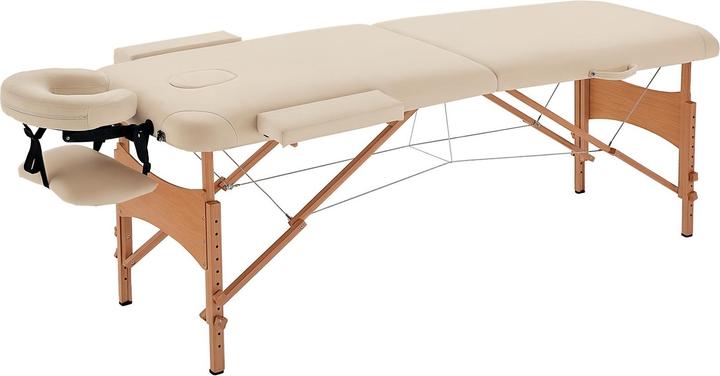 Homcom Massagetisch Buchenholz, Kunstleder Cremeweiss