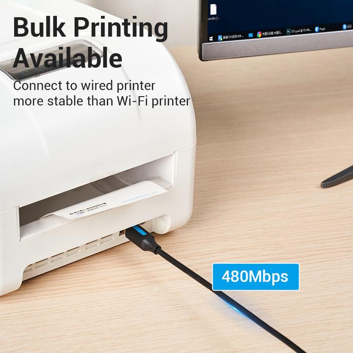 Produktbild Vention USB 2.0 C Male to B Male 2A Cable 2M Black (2 m, USB 2.0)