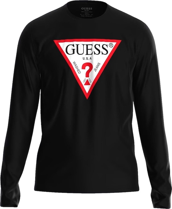 Produktbild Guess Herren CN LS ORIGINAL Logo Shirt, Schwarz/Hellrot/Weiss, XL (XL)