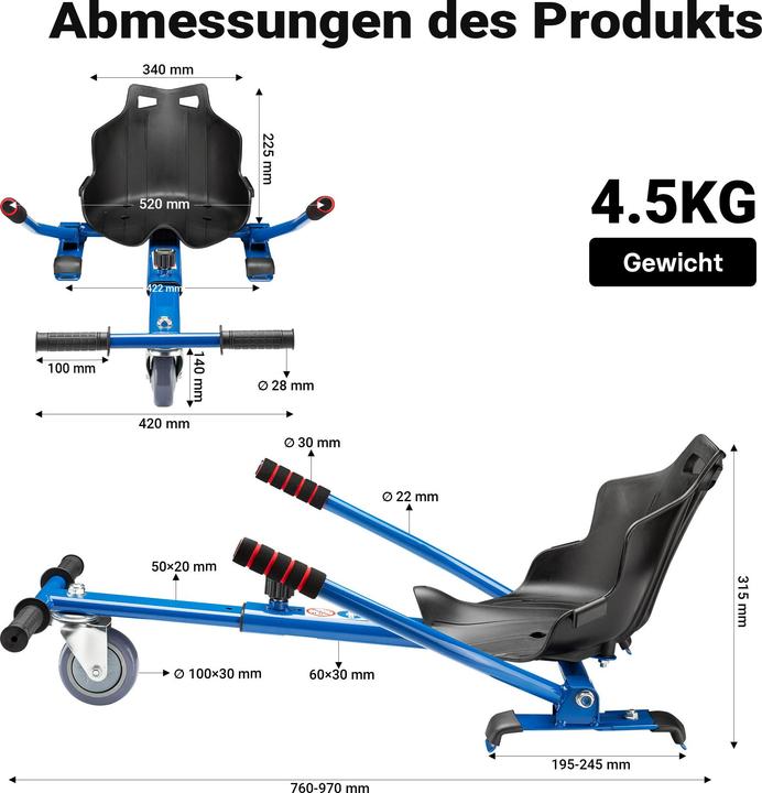 Image du produit Wiltec Siège de Scooter en Siège de Kart ajustable Pour Adulte et Enfants Elektroscooter 120 kg max.
