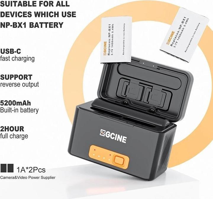 Immagine prodotto ZGCine Sony BX1 Oplaadcase w/ 2X BX1 Battery (PS-BX1-K2) (27PSBX1K200000) (Batteria della fotocamera, Caricabatterie per fotocamere)