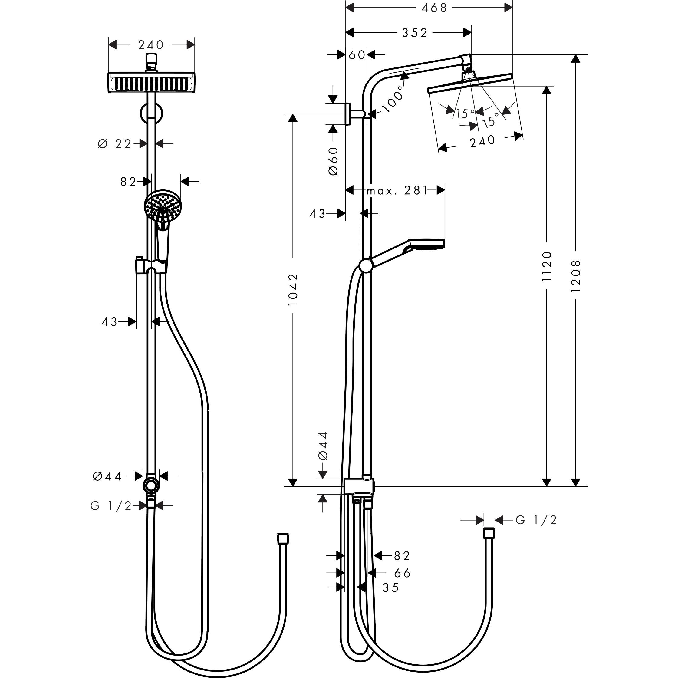 Thumbnail - hansgrohe, Duschsystem, Crometta E Duschsystem 240 1 Strahlart wassersparend 9 l/min Reno