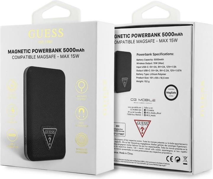 Actual product image Guess Power bank PU Grained Triangle Logo MagSafe Powerbank 5000mAh Black (5000 mAh)