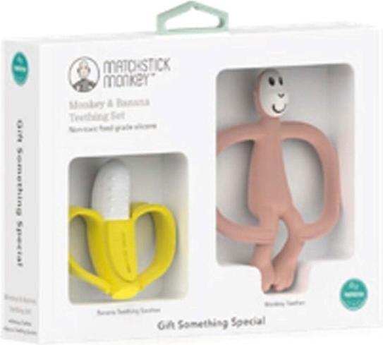 Matchstick Monkey Banana & Monkey Teether Set Pink
