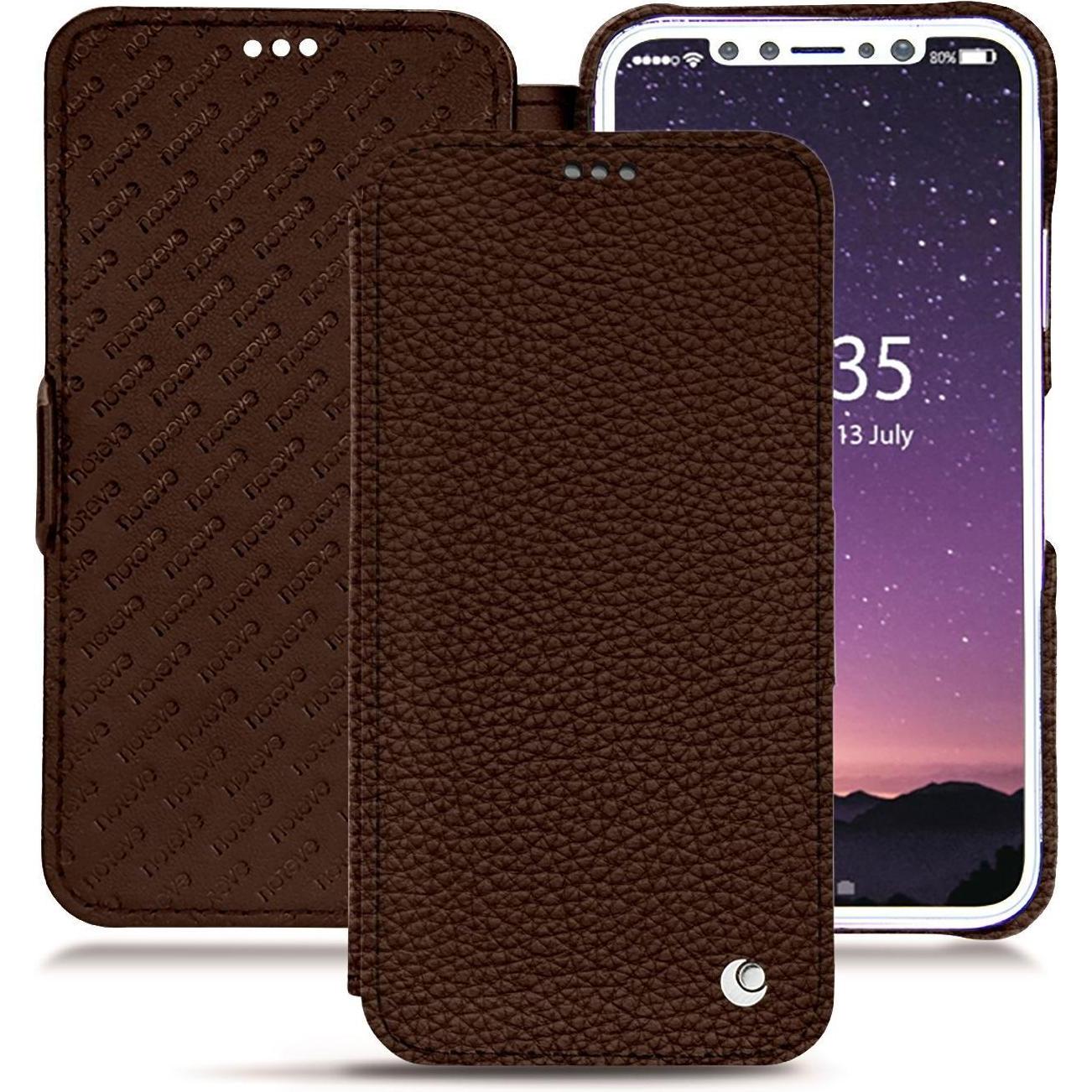 Noreve Lederschutzhülle horizontal (Apple iPhone XS), Smartphone Hülle, Braun