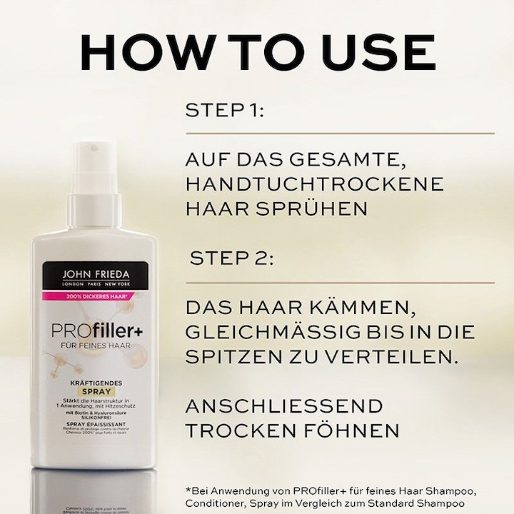 Valeurs nutritives et ingrédients John Frieda PROFiller+ kräftigendes Spray (150 ml)