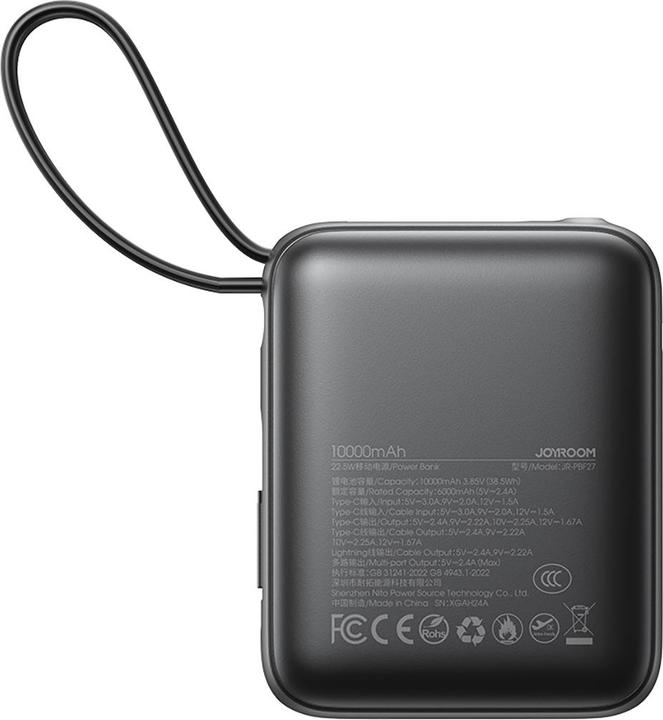Actual product image Joyroom 22.5W Fast Charging Power Bank 10000mAh with Dual Cables - Black (10000 mAh, 22.50 W, 38.50 Wh)