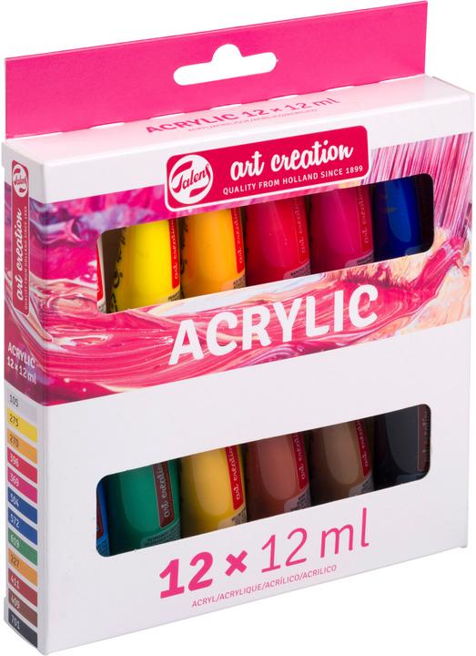 Actual product image Talens Acrylic paint set | 12 x 12 ml (Primary yellow, Ivory black, Primary Cyan, Burnt Sienna, Burnt umber, Yellow Ochre, Permanent green deep, primary magenta, Titanium White, Ultramarine, Naphthol Red Medium, Azo Yellow Deep, 12 ml)