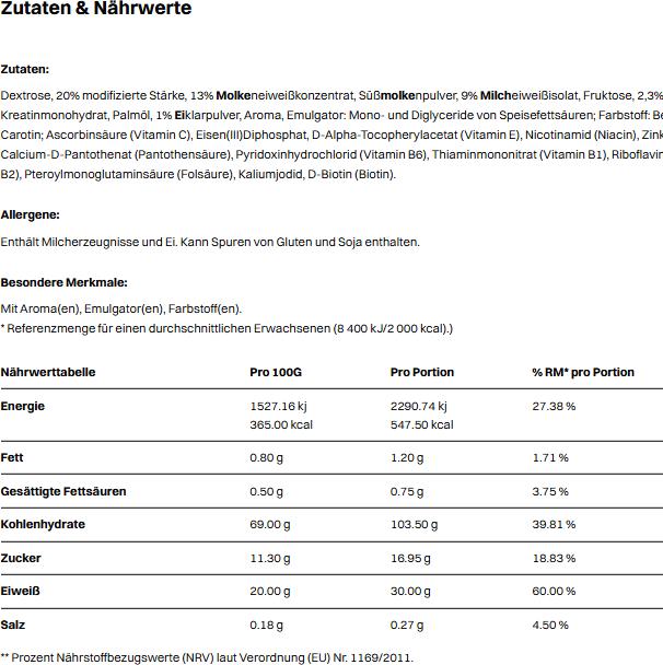 Valori nutrizionali e ingredienti Weider Mega Massa 4000 (Vaniglia, 1 x, 7000 g)
