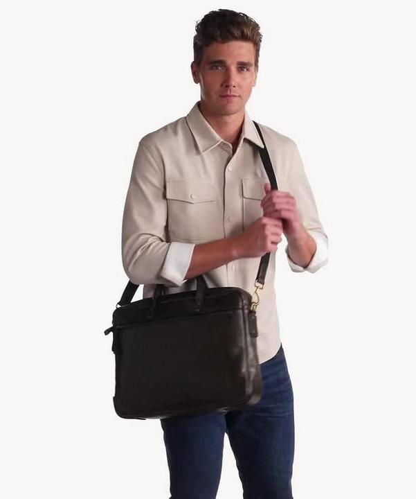 Actual product image Fossil Double Zipper Eco-Leather Work Bag with Adjustable Crossbody Strap