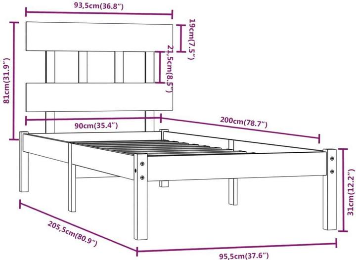 Image du produit vidaXL Bettrahmen (90 x 200 cm)
