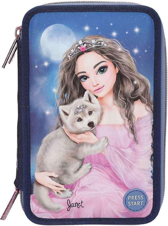 Actual product image Magni Depesche TOPModel pencil case LED WOLF 3-compartment filled 7,5x13x20cm