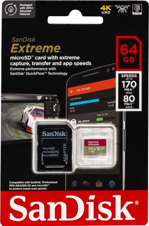 Produktbild SanDisk Extreme UHS-I V30 (64 GB, microSDXC, U3, UHS-I)