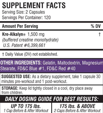 Nährwerte und Zutaten EFX Kre-Alkalyn (240 Stück, Kapseln, 1000 g)