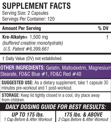 Nutritional values and ingredients EFX Kre-Alkalyn (120 Piece, Capsules, 160 g)