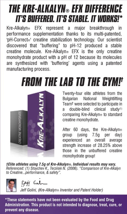 Nutritional values and ingredients EFX Kre-Alkalyn (120 Piece, Capsules, 160 g)
