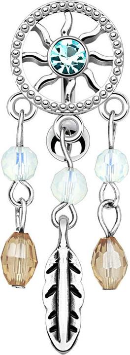 Produktbild Star Piercing Banane silber mit Kugel Traumfänger Kristall aqua (Messing, Chirurgenstahl 316L)