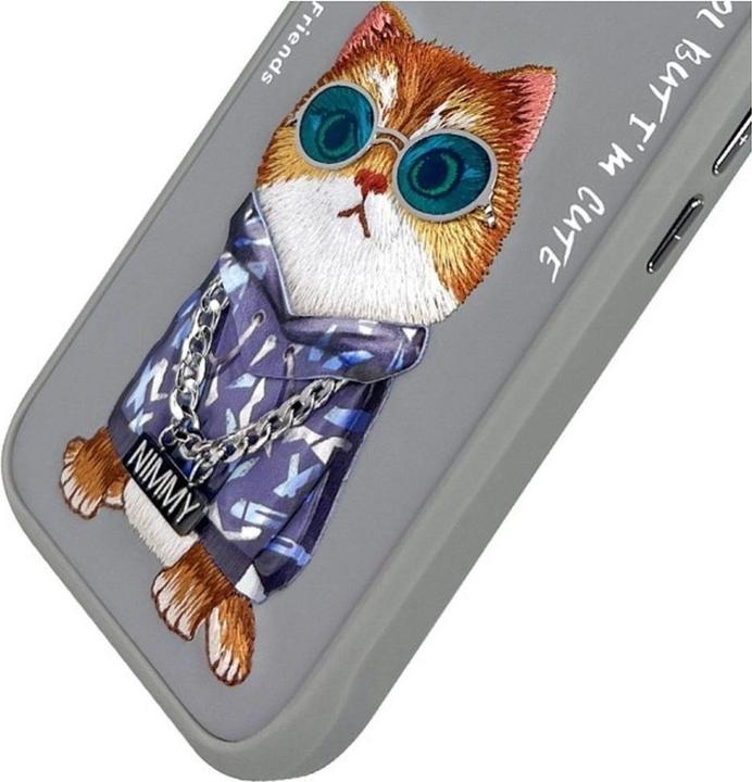 Actual product image Mocco Nimmy case iPhone 16 6.1" gray Glasses Cool Cat (Apple iPhone 16)