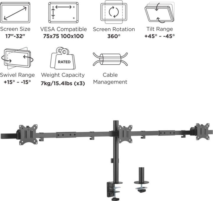 Actual product image equip Table mount 17"-32"/ 2TFT 7kg each 360° (Table, 32.01")