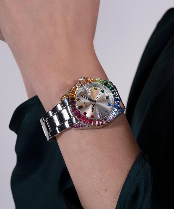 Produktbild Guess P SLV CS W/ BAGUETTE CRYS / SUN SLV DATE DL / P SLV BRCT Armbanduhr (34 mm)