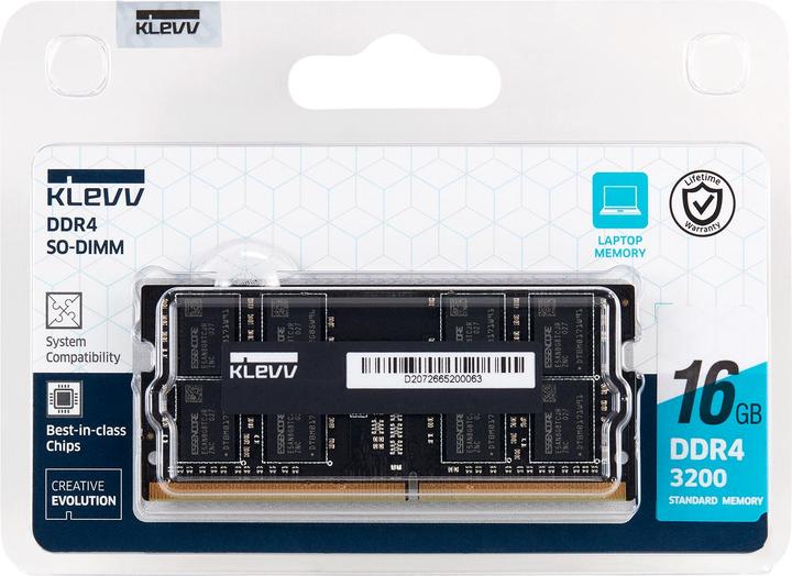 Produktbild Klevv 16GB Standard DDR4 SODIMM 3200Mhz Black Bulk (1 x 16GB, DDR4-RAM, SO-DIMM)