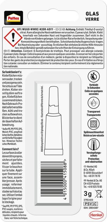 Produktbild Pattex Sekundenkleber Glas (3 g)