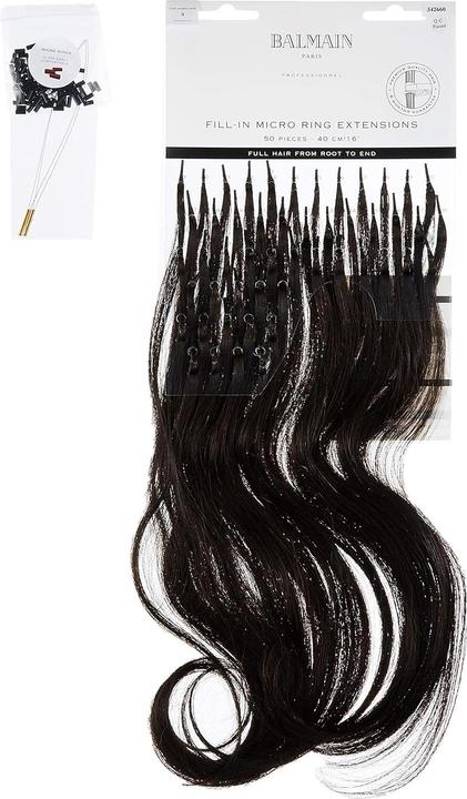 Actual product image Balmain Micro Ring Extensions Human Hair 50pcs 40cm Length Color Dark Brown 3 (3 Dark Brown, 40 cm)