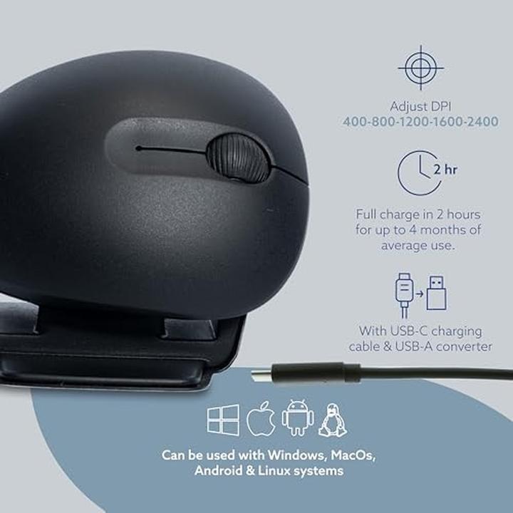 Actual product image R-Go Tools R-Go Mouse Twister ergonomic ambidextrous USB and Bluetooth bw (Cable, Wireless)