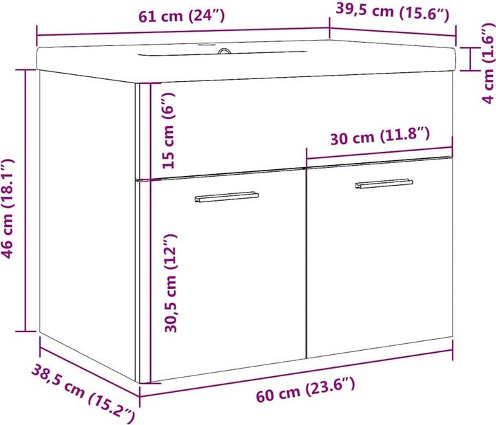 Produktbild vidaXL Waschbeckenunterschrank mit Einbaubecken