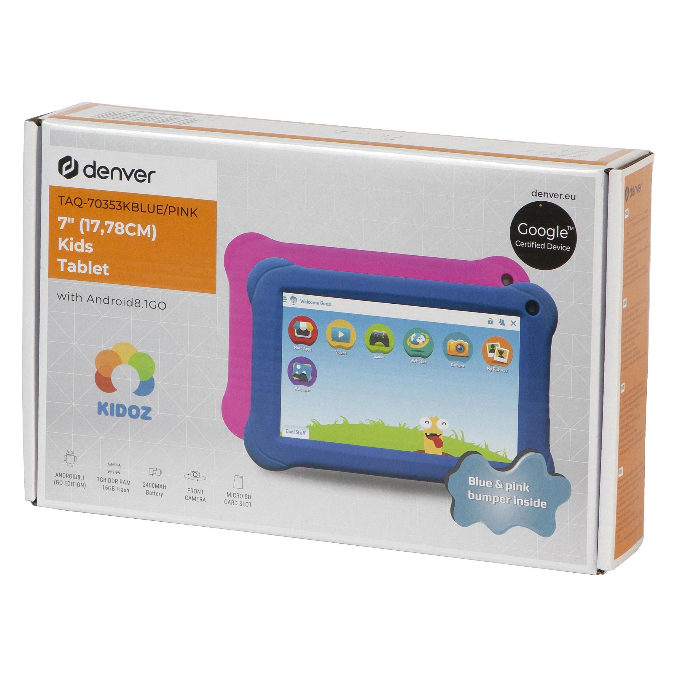 Denver TAQ-70353KBLUE/PINK (nur WLAN, 7", 16 GB, Blue, Pink), Tablet, Pink, Blau
