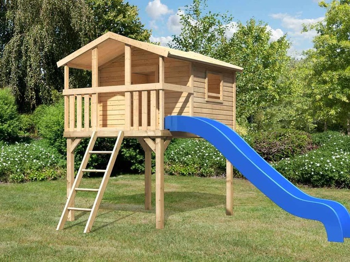 Produktbild Akubi Karibu Stelzenhaus Benjamin Fichte inkl. Sandkasten und Rutsche 3m rot