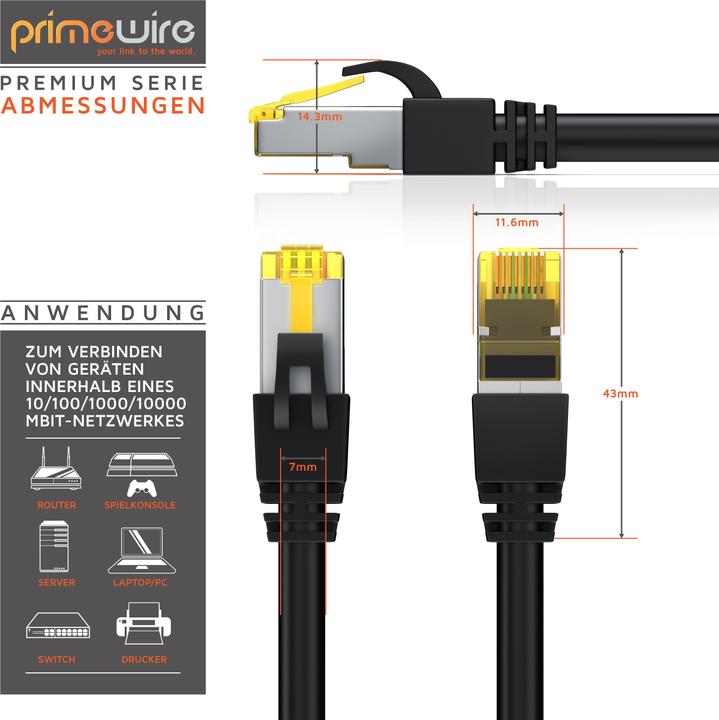 Produktbild Primewire CAT.7 Netzwerkkabel - Ethernet Gigabit Lan Kabel RJ45 - 10 Gbit/s - Patchkabel - komp. CAT.6 CAT.8 (S/FTP, PiMF, CAT7, 20 m)
