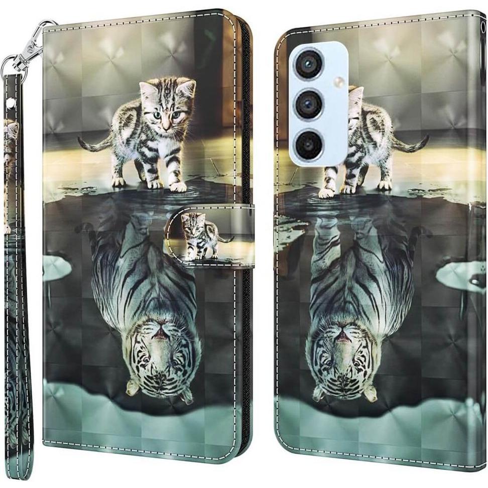 Cover-Discount Galaxy A54 - Etui Glitzer Effekt Katze (Samsung Galaxy A54 5G), Smartphone Hülle, Mehrfarbig