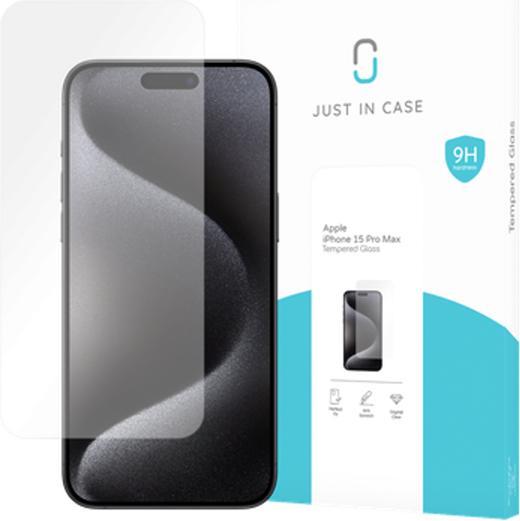 Produktbild Just in Case GehÃ¤rtetes Glas Clear Displayschutzfolie Apple iPhone 15 Pro Max (1 Stück, Apple iPhone 15 Pro Max)
