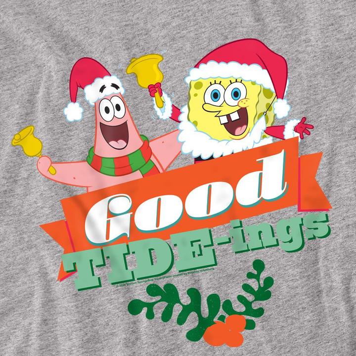 Actual product image Spongebob Squarepants Unisex Adult Good Tide-ings Patrick Star Santa Claus Christmas T-Shirt (XL)