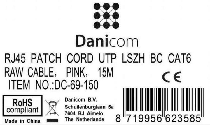 Produktbild Dsit CAT6 Netzwerkkabel, U/UTP, 15 meter, Rosa, 100% Kupfer (U/UTP, CAT6, 15 m)