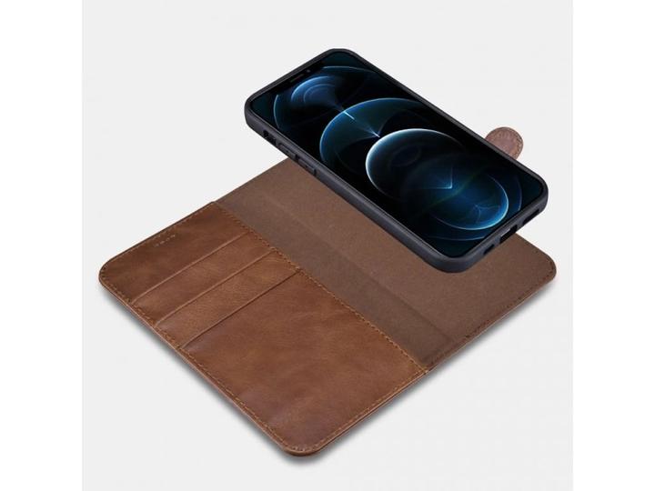 Produktbild iCarer iPhone 12 Pro Max - Crazy Horse Echtleder Wallet-Etui, 2in1 mit RFID-Schutz, braun (Apple iPhone 12 Pro Max)